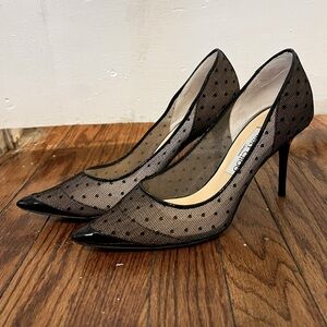 Jimmy Choo Black Dot Lace and Patent Heels